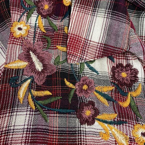 New Skies Are Blue Red Plaid Embroidered Floral Shirt Dress‎ Small - Picture 7 of 7